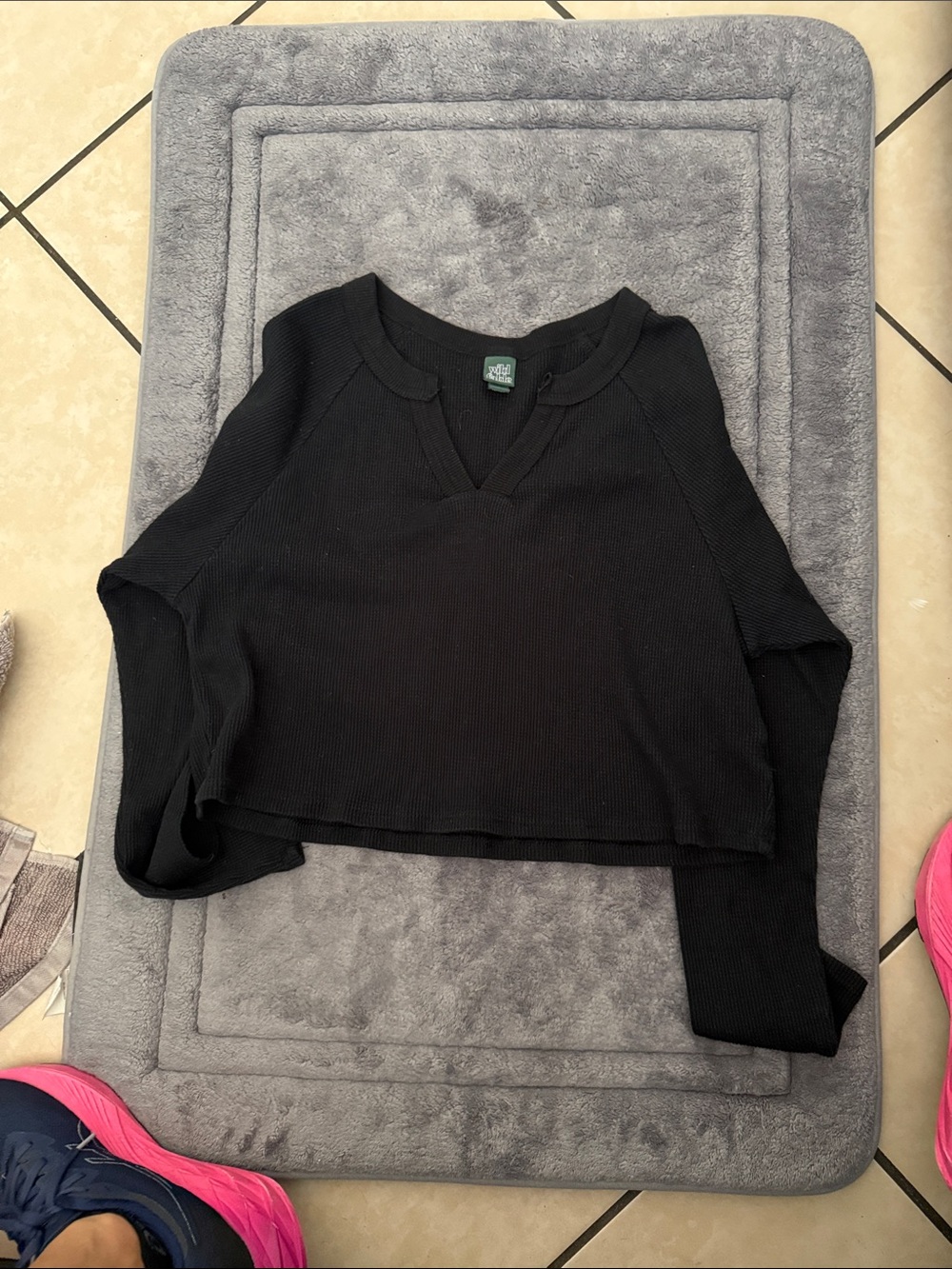 wild fable Black Ribbed Cropped Long Sleeve Top